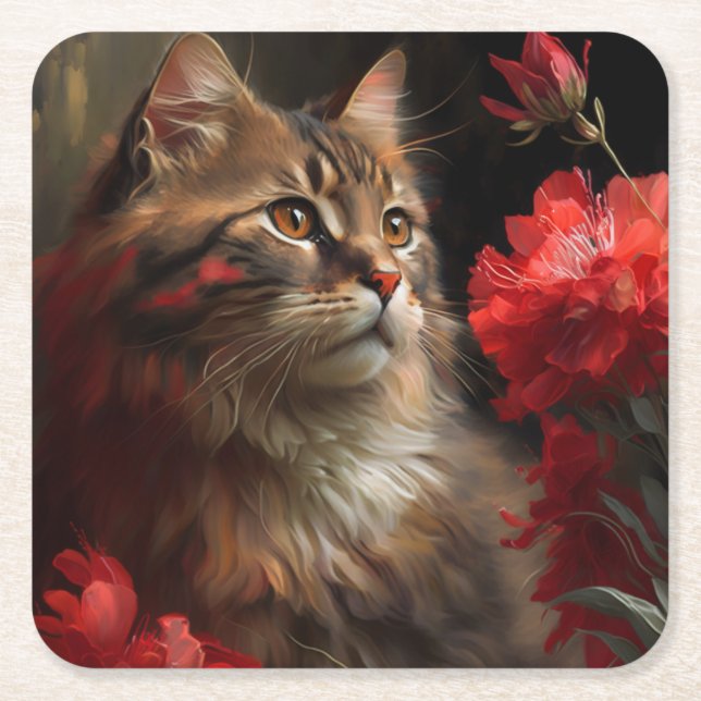 Dessous de verre chat fleur underlägg papper kvadrat (Framsidan)