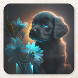  Dessous de verre chien fleur Underlägg Papper Kvadrat
