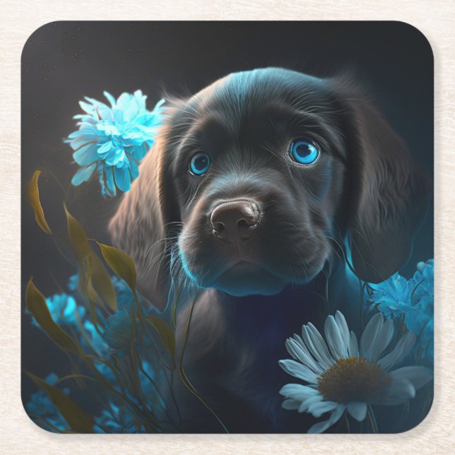 Dessous de verre chien fleur underlägg papper kvadrat (Framsidan)