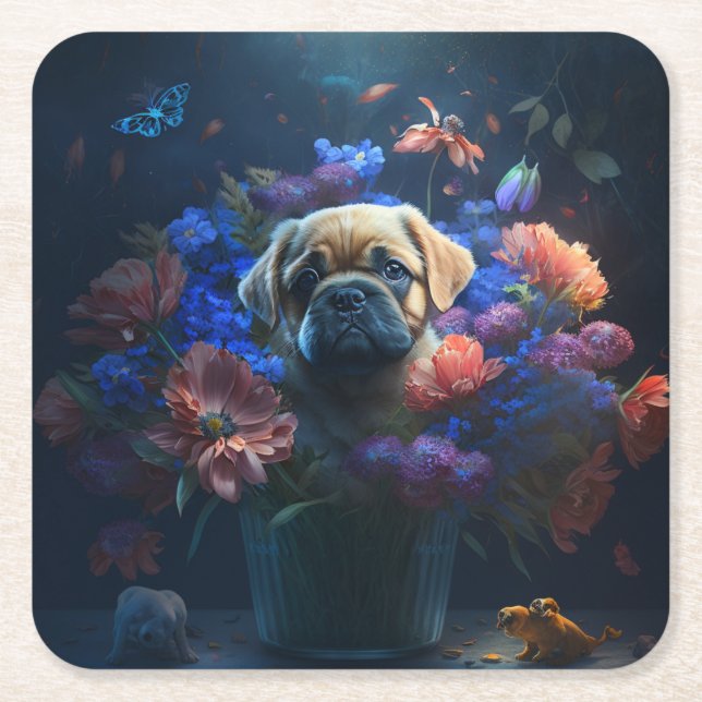 Dessous de verre chien fleur underlägg papper kvadrat (Framsidan)