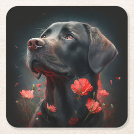 Dessous de verre chien fleur underlägg papper kvadrat