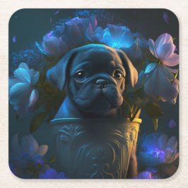 Dessous de verre chien fleur underlägg papper kvadrat