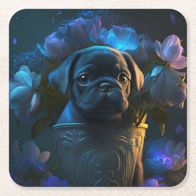 Dessous de verre chien fleur underlägg papper kvadrat (Framsidan)
