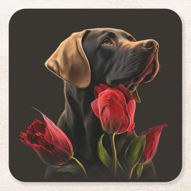 Dessous de verre chien fleur underlägg papper kvadrat (Framsidan)