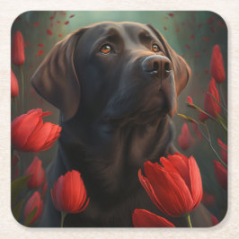 Dessous de verre chien fleur underlägg papper kvadrat