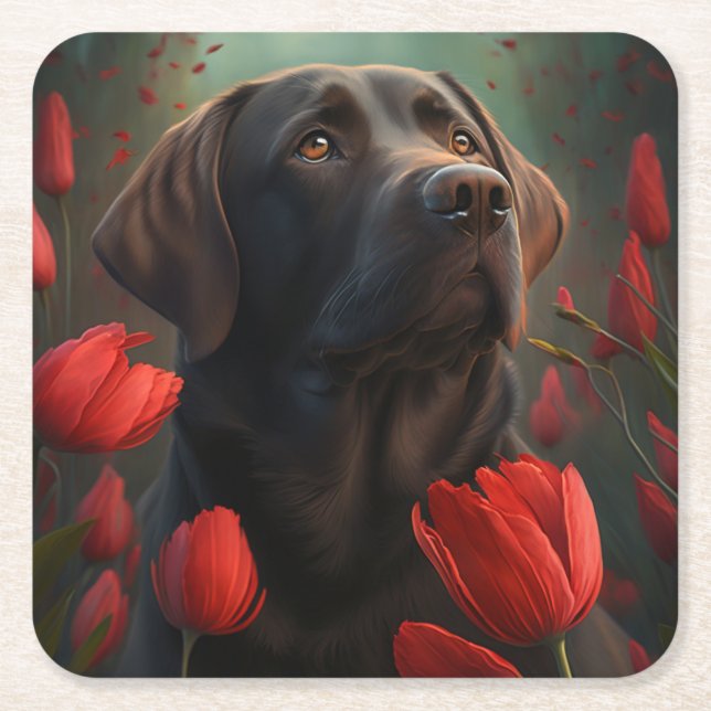 Dessous de verre chien fleur underlägg papper kvadrat (Framsidan)