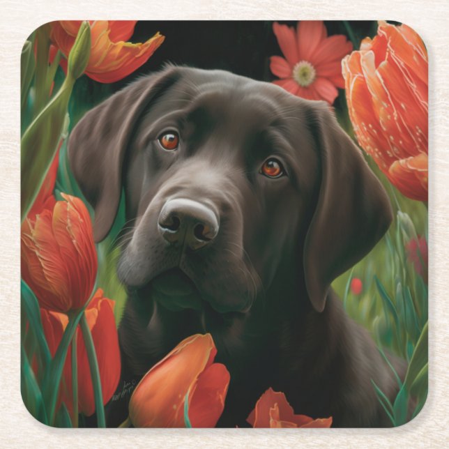 Dessous de verre chien fleur underlägg papper kvadrat (Framsidan)