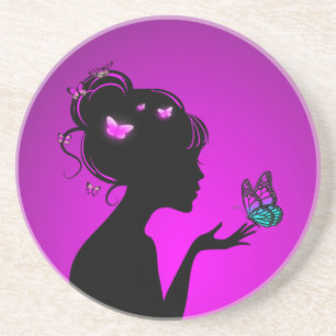 Dessous De Verre en Grès femme papillons violets Underlägg