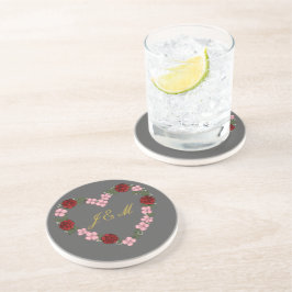 Dessous de verre en grès gris avec un cœur rose underlägg