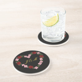 Dessous de verre en grès noir avec un cœur rose underlägg
