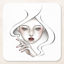 Dessous de verre personnalisé fille enfumée blanc