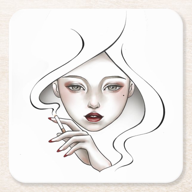 Dessous de verre personnalisé fille enfumée blanc underlägg papper kvadrat (Framsidan)