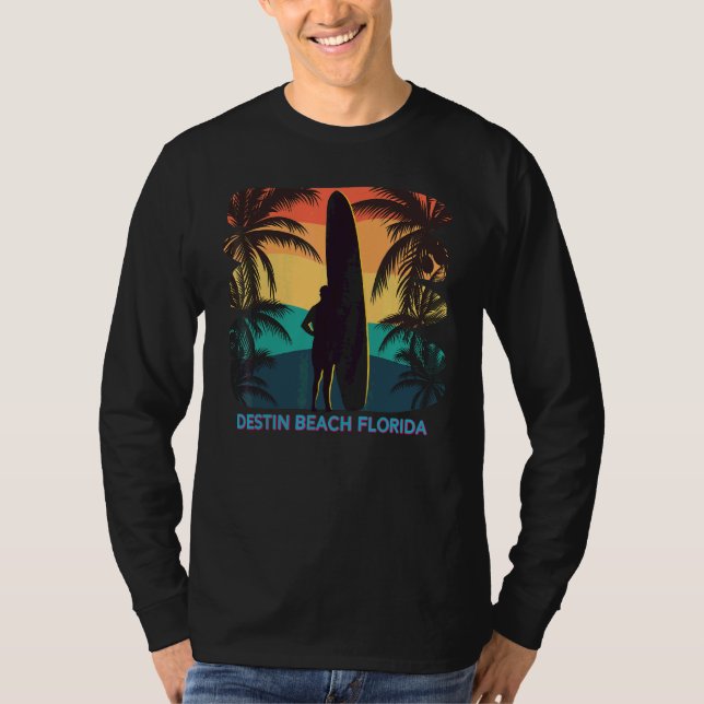 Destin Beach Florida Handflatan Träd Surfboard Sur T Shirt (Framsida)