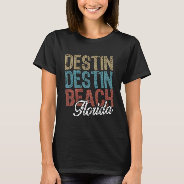 DESTIN BEACH Florida HIBISCUS & SCRIPT Three Tone  T Shirt (Framsida)