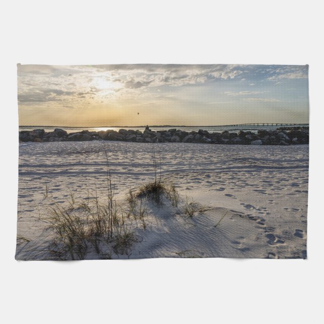 Destin Beach Florida Jetty Sunset Kitchen Towel Kökshandduk (Horisontell)