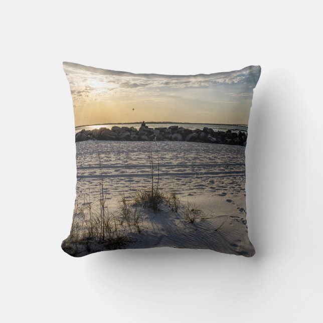 Destin Beach Florida Jetty Sunset Pillow Kudde (Framsida)