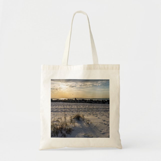Destin Beach Florida Jetty Sunset Tote Bag Tygkasse (Framsidan)