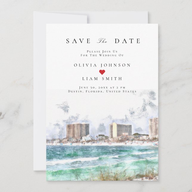 Destin Florida Akvarell Save the Date Bröllop Inbjudningar (Framsida)