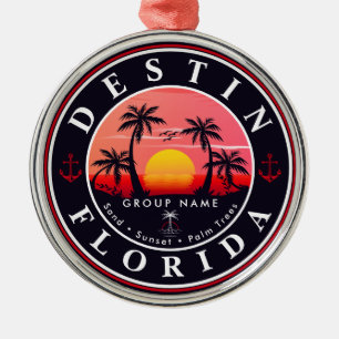 Destin Florida Beach Retro Sunset Handflatan Träd  Julgransprydnad Metall