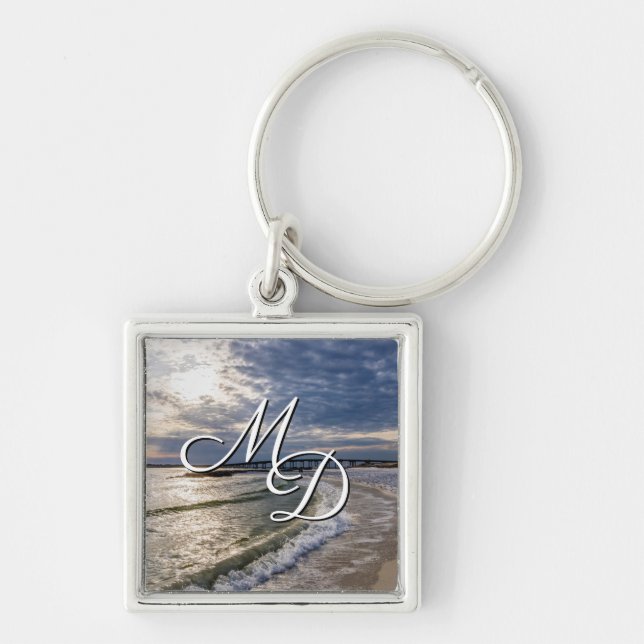 Destin Florida Evening Vinkar Square Keychain Fyrkantig Silverfärgad Nyckelring (Framsidan)