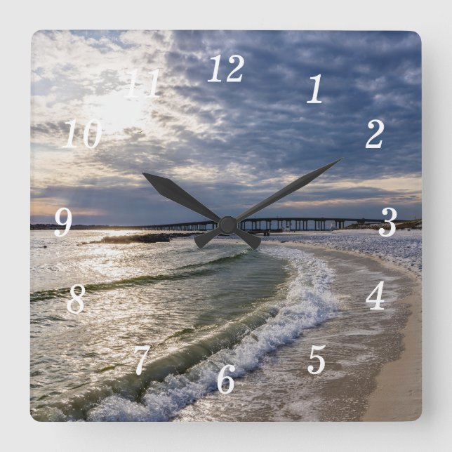 Destin Florida Evening Vinkar Wall Clock Fyrkantig Klocka (Framsida)