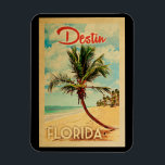 Destin Florida Handflatan Träd Beach Vintage resor Magnet<br><div class="desc">Destin Florida-konstruktionen i Vintage resor stil,  med handflatan träd på stranden med hav och himlar.</div>