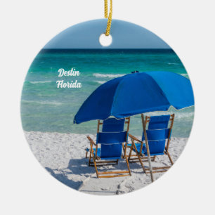Destin Florida-ordförande och paraplycirkel prydna Julgransprydnad Keramik
