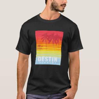 Destin Florida Retro Sunset Handflatan Träd T Shirt