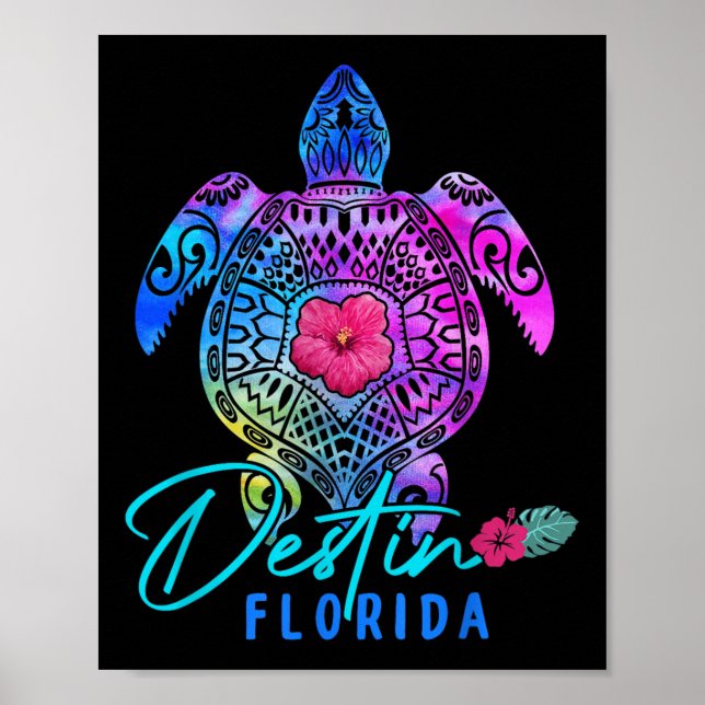 Destin Florida Tie Dye Sea Turtle Summer Vacation Poster (Framsidan)