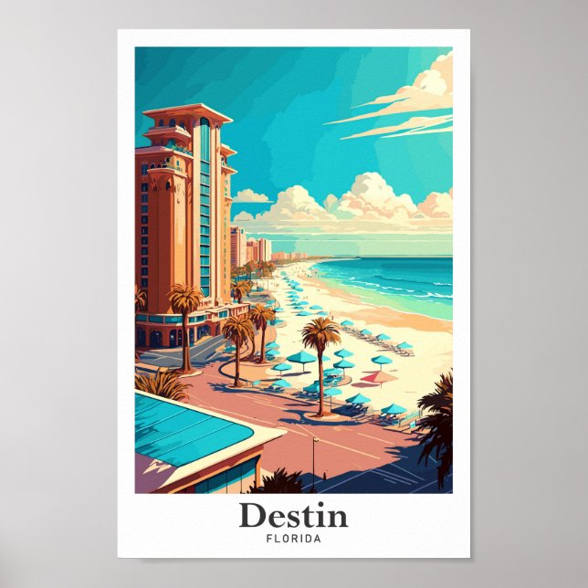 Destin Florida Travel Vintage Illustration Poster (Framsidan)