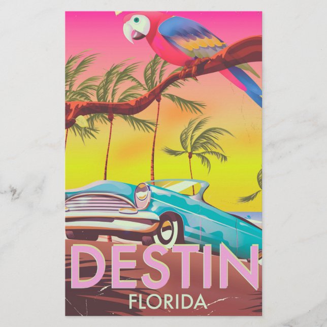 Destin Florida USA vintage reseaffisch. Brevpapper (Framsida)