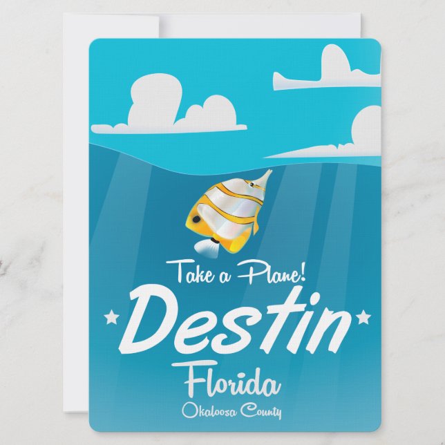 Destin Florida vintage-resoraffisch. Inbjudningar (Framsida)