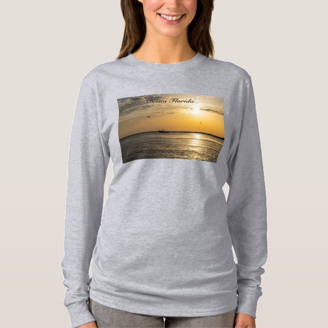 Destin Sunset And Helicopters Long Sleeve Tshirt T Shirt (Framsida)