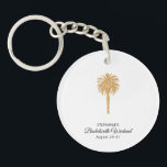 Destination Bachelorette för Tropical Beach Guld H<br><div class="desc">Ta med dig en biet av din bachelorette helg vart du än går med den här snyggt- och personlig-nyckelkedjan! Innehållande: En chic guld handflatan träd-design för ett tropiskt, bijabyskt virus. Anpassade med bridens namn, bachelorette helg och händelsemedatum. En underbar partiförmån eller gåva till möhippan, den här nyckelkedjan är en påminnelse...</div>
