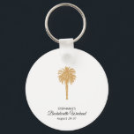 Destination Bachelorette för Tropical Beach Guld H Nyckelring<br><div class="desc">Ta med dig en biet av din bachelorette helg vart du än går med den här snyggt- och personlig-nyckelkedjan! Innehållande: En chic guld handflatan träd-design för ett tropiskt, bijabyskt virus. Anpassade med bridens namn, bachelorette helg och händelsemedatum. En underbar partiförmån eller gåva till möhippan, den här nyckelkedjan är en påminnelse...</div>