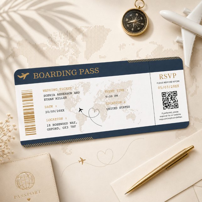 Destination Boarding Pass Bröllopsplan Biljett Inbjudningar (Skapare uppladdad)