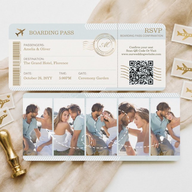 Destination Boarding Pass Ticket Photo Wedding Inbjudningar (Destination Boarding Pass Ticket Photo Wedding Invitation)