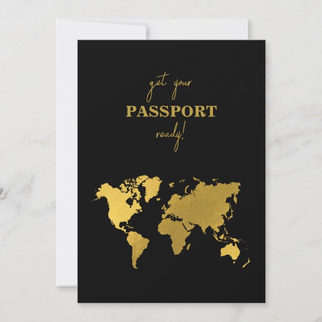 Destination Bröllop Världspass Svart Guld Spara Datumet (Framsida)