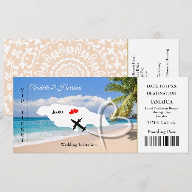 Destination för Jamaica med Bröllop-boardingkortet Inbjudningar (Fram/baksida)