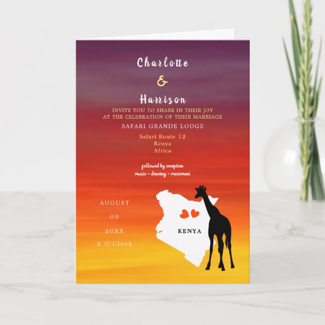 Destination för Kenya Afrika Bröllop Inbjudan (Framsida)