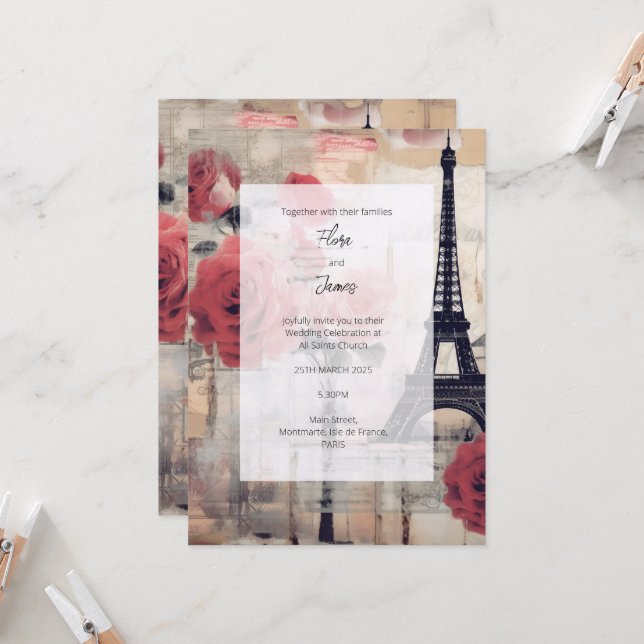 Destination Frankrike Röda Vintage Inbjudan  (Fram/Back In Situ)