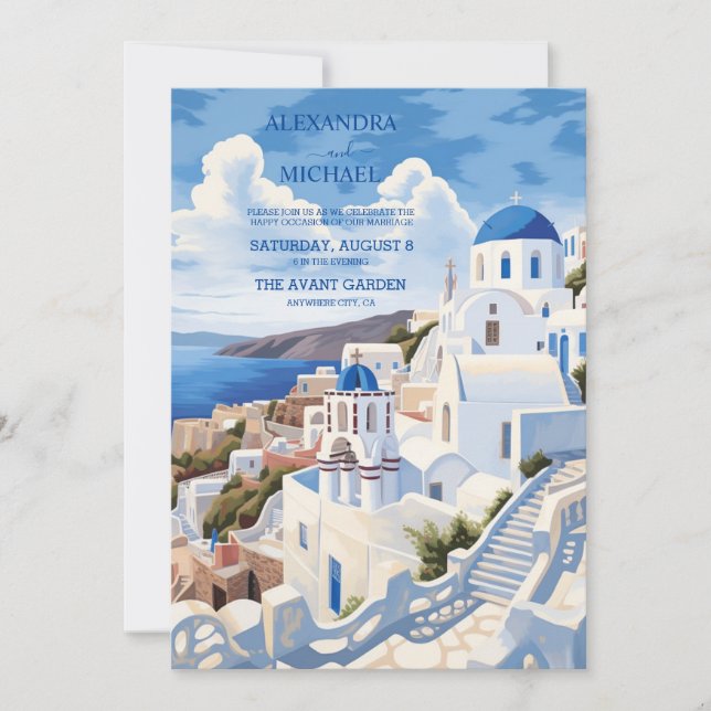 Destination Greece Santorini Bröllop Inbjudningar (Framsida)