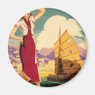 Destination: Hong Kong Retro grafisk rundamagnet Magnet