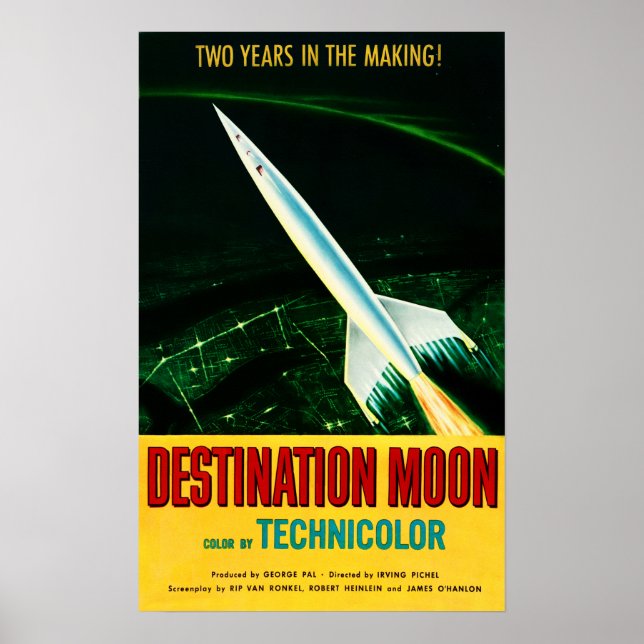 DESTINATION MÅNE Retro Hollywood Sci Fi Film Movie Poster (Framsidan)