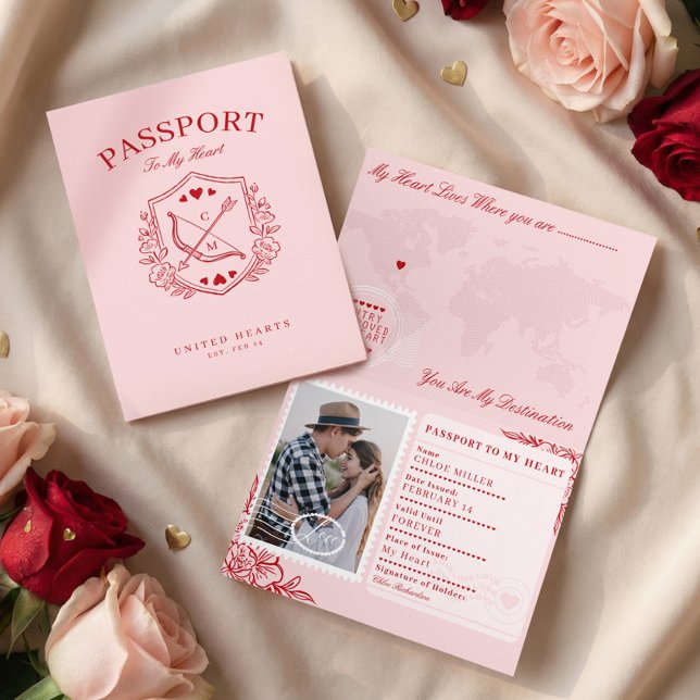 Destination Pass till mitt hjärta Alla hjärtans da Helgkort (Destination Passport to My Heart Valentine’s Day Holiday Card)