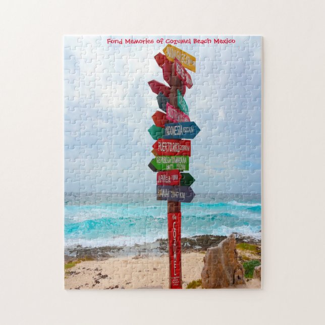 Destination Sign Post Cozumel Beach Mexico. Jigsza Pussel (Vertikal)