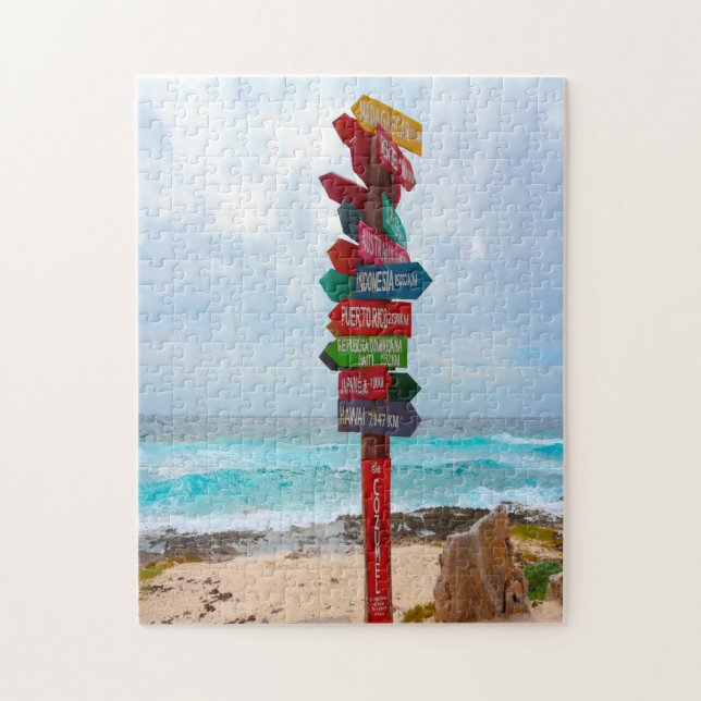 Destination Sign Post Cozumel Beach Mexico. Pussel (Vertikal)