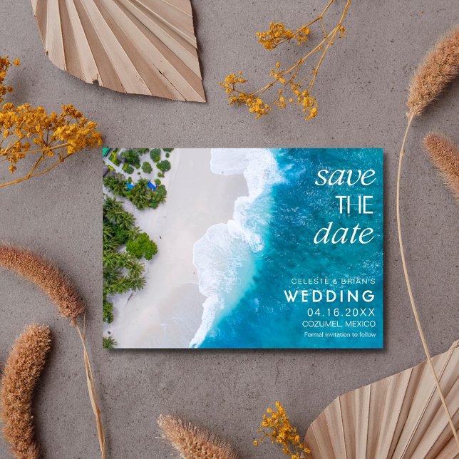 Destination Strand Bröllopsfoto  Spara Datumet (Destination Beach Wedding Photo Save The Date)