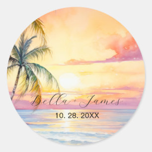 Destination Sunset Beach Wedding Runt Klistermärke