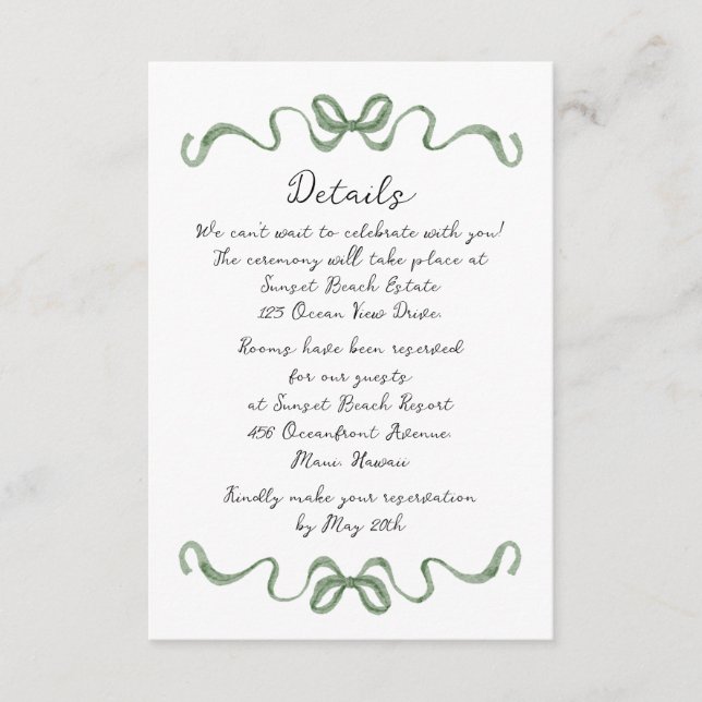 Destination Tropical Wedding Details Card Tilläggskort (Framsida)